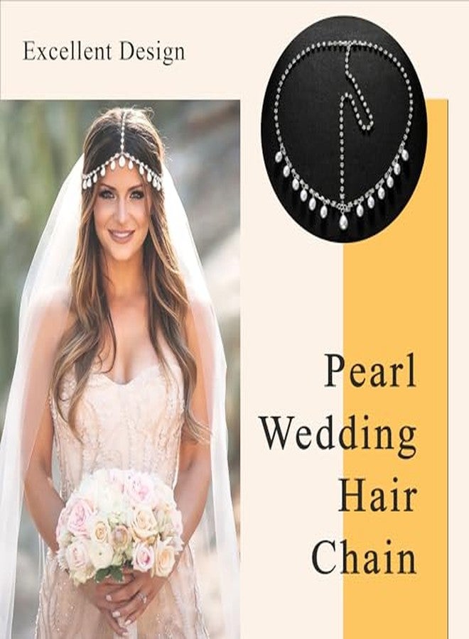 Cerun 1 Pcs PremiumSilver Head Chain Pearls Pendant Headpiece Sparkly Rhinestone Boho Headpiece Shiny Tassel Hair Chain Bridal Party Costume Hair Accessories for Women and Girls - Image 5